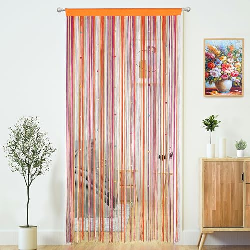 "Beaded Curtain Door String Curtains for Doorways Tassels Beads Hanging Fringe Hippie Room Divider Window Hallway Entrance Wall Closet Bedroom Privacy Decor (Rainbow, 39""W x 110""L (Pack of 1))"