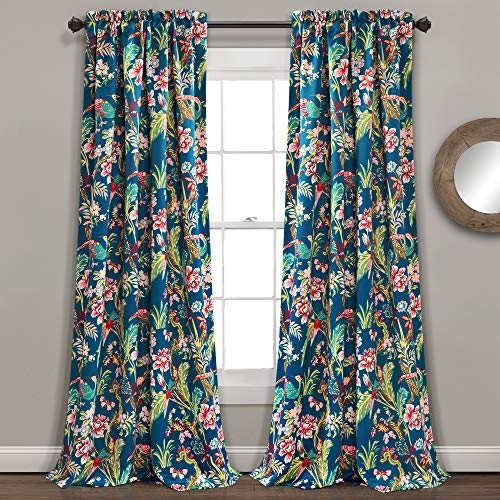 "Lush Decor, Navy Curtains Dolores Darkening Window Panel Set for Living, Dining Room, Bedroom (Pair), 95"" x 52"", 95 in x 52"