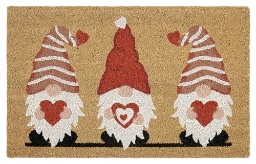 Hanse Home Coconut Doormat Christmas - Non-Slip Dirt Trapper Mat Natural for Indoor Use, Gnome Heart Coir Mat for Entrance Area and Covered Outdoor Area - 40 x 70 cm