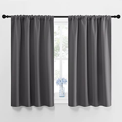 NICETOWN Grey Window Curtains for Bedroom - Home Decoration Thermal Insulated Rod Pocket Blackout Blinds & Drapes for Small Windows (Gray, 2 Panels, W42 x L45 -Inch)