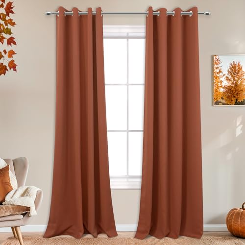 Mrs.Naturall Burnt Orange Blackout Curtains 96 Inches Long 2 Panel Set,Fall Decorative Hippie Bohemain Curtains for Living Room 96 Inch Length