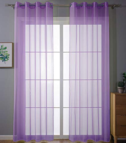 Gardinenbox 203322 Pack of Eyelet Curtains Transparent Curtain Set Living Room Voile Eyelet Curtain Lead Tape Closure H x W 225 x 140 cm Purple