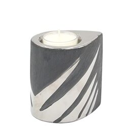 Elegant modern decorative designer ceramic tea light holder in silver-grey, dimensions (L x W x H) approx. 7 x 9 x 9 cm.