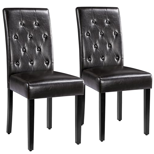 Yaheetech Dining Chairs Set of 2 Modern Faux Leather Dining Room Chairs with Sturdy Wood Legs for Living Room and Kitchen, Brown
