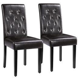 Yaheetech Faux Leather Dining Room Chairs Set of 2 with High Back, Brown