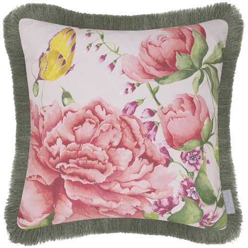 Voyage Maison Junelle Cushion Cover – Luxury Velvet Ornate Floral Decorative Fringed Decorative Case (Heather - 50x50cm)