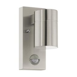 EGLO LED Outdoor Wall Light Riga 5 with Motion and Twilight Sensor, External Porch Lighting, Waterproof Outside Lamp Made of Stainless Steel and Clear Glass, Gu10 Socket, IP44