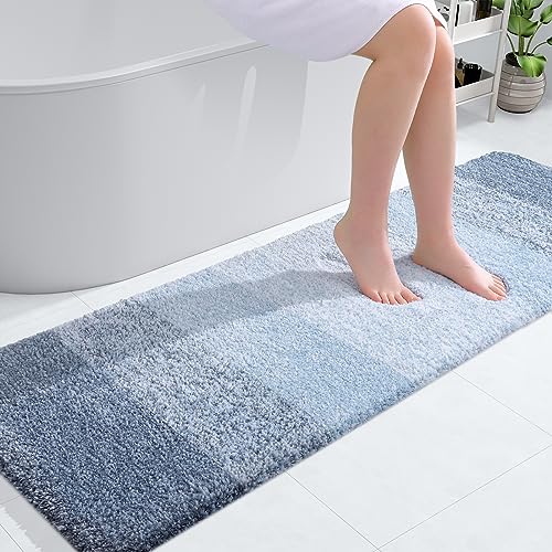 OLANLY Luxury Bathroom Rug Mat 59x20, Extra Soft and Absorbent Microfiber Bath Rugs, Non-Slip Plush Shaggy Bath Carpet Runner, Machine Wash Dry, Bath Mats for Bathroom Floor, Tub and Shower, Blue