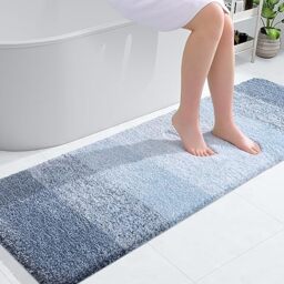 OLANLY Luxury Bathroom Rug Mat 59x20, Extra Soft and Absorbent Microfiber Bath Rugs, Non-Slip Plush Shaggy Bath Carpet Runner, Machine Wash Dry, Bath Mats for Bathroom Floor, Tub and Shower, Blue