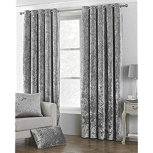 "Riva Paoletti Verona Ringtop Eyelet Curtains (Pair) - Silver - Velvet Feel - Crushed Velvet Look 100% Polyester - 229cm width x 137cm drop (90"" x 54"" inches) - Designed in the UK"