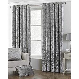 "Riva Paoletti Verona Ringtop Eyelet Curtains (Pair) - Silver - Velvet Feel - Crushed Velvet Look 100% Polyester - 229cm width x 137cm drop (90"" x 54"" inches) - Designed in the UK"