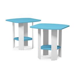 Furinno SIMPLE DESIGN Side Table Set of 2, 2-Tier End Table, Open Shelves Night Stand, Bedside Table, for Living Room, Bedroom, Light Blue