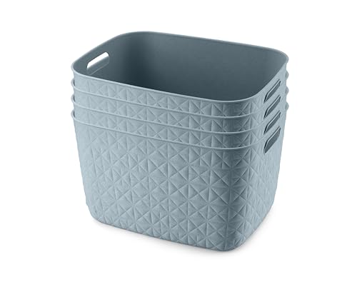 CURVER Softex 4 x 19L Storage Baskets, Lightweight Storage Organisers with Soft-Touch Finish, Ideal for Bathroom, Living Room & Kitchen, Teal
