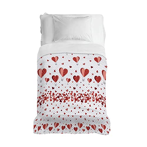 PENSIERI DELICATI Bedspread 220 x 280 cm, Single Sheet 100% Cotton Pique, Ideal as a Furniture Cover, 1 and a Half Bed Blanket, Red Hot Air Balloon, 100% Made in Italy