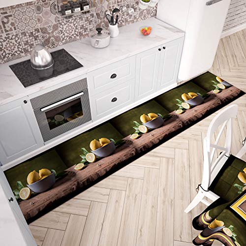 Kitchen Rug, Non-slip Kitchen Rug, Printed Kitchen Rug, Lemons 52x280 cm