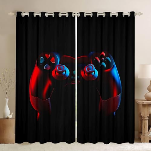 Feelyou Gaming Curtains for Boys Bedroom Kids Gamer Room Decor Curtain 42W x 84L Inches Teens Black and Red Video Game Controller Window Treatments Drapes with Grommets 2 Panels Set