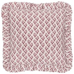 furn. Lulah Block Printed Ruffle Feather Rich Cushion - Linen/Red - 45x45cm