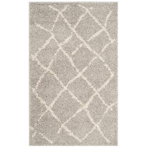 Safavieh Moroccan Shaggy Indoor Woven Rectangle Area Rug, Berber Shag Collection, BER162, in Light Grey / Cream, 91 X 152 cm for Living Room, Bedroom or Any Indoor Space