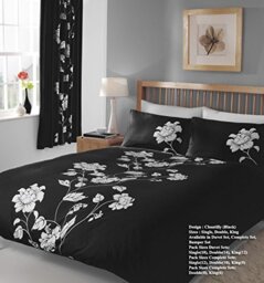 GC GAVENO CAVAILIA Luxury Geometric Duvet, Floral Quilt Set, Polycotton Bed Covers, Chantilly-Black, Double