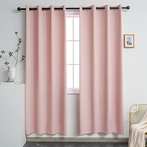 YGO Light Pink Solid Blackout Drapes Room Darkening Pink Themal Insulated Grommet Eyelet Top Nursery Living Room Curtains Each Panel 52W x 72 L Set of 2 Panels