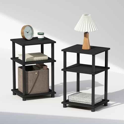 Furinno JUST Night Stand Set of 2, 3-Tier Turn-N-Tube Nightstand, Toolless Bedside Tables, End Table, Side Table with Open Storage for Bedroom, Living Room, Americano