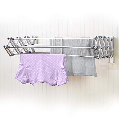 "Woolite Aluminum Collapsible Clothes, Space Saver, Easy Storage, Retractable, Silver, Wall Mount Drying Rack 27"" W"
