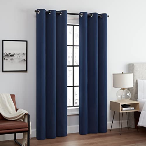 Eclipse Andover Solid Tripleweave Thermal Blackout Grommet Curtains for Bedroom (2 Panels), 42 in x 95 in, Navy