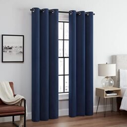 Eclipse Andover Solid Tripleweave Thermal Blackout Grommet Curtains for Bedroom (2 Panels), 42 in x 95 in, Navy