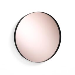 Tomasucci Wink Design Afterlight Round Wall Mirror, Matt Black Steel Frame, Rose Gold Mirror, 40 cm x 30 cm