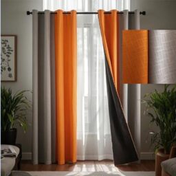 F-CHU Burnt Orange Curtains for Living Room Grey and Orange Patchwork Curtains Thermal Insulated Room Darkening Window Drapes for Bedroom Grommet 90 inch Long 2 Panels