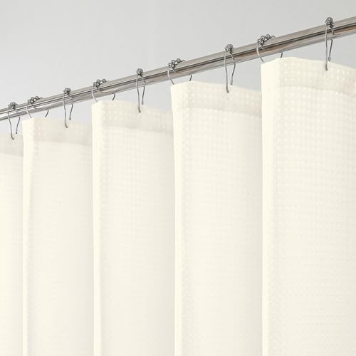 OWENIE Cream Shower Curtain, Stall Small Waffle Weave Heavy Fabric Shower Curtains for Narrow Size Bathroom, Waterproof Soft Hotel Spa Luxury Bath Curtain Set, Machine Washable, Cream, 36x72 Inch