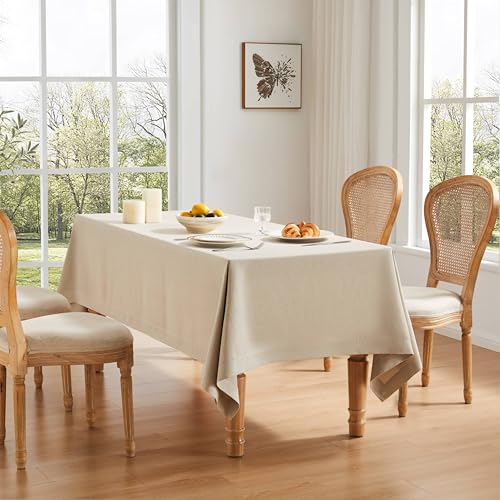ZeeMart Linen Textured Rectangle Table Cloth, 60x104 Inch Raw Linen - Heavy Weight Fabric, Durable Thick, Mitered Corners, Modern Farmhouse Table Cloth, Wrinkle Resistant Washable Table Cover