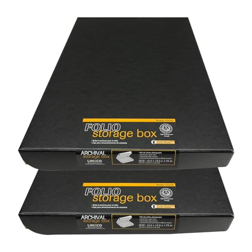 Lineco Clamshell Archival Storage Box, 13.5x19.5x1.75 In, Black, Pack of 2 - Acid-Free with Metal Edge Boxboard, Organize and Store Photos Documents Cards Negatives Magazine Prints Family Records DIY