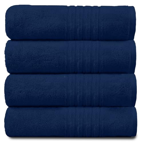 New Hampton Pack of 4 Bath Towel Set, 100% Ringspun Cotton, Extra Absorbent 450 GSM Luxury Bath Sheets, Navy, 4PK