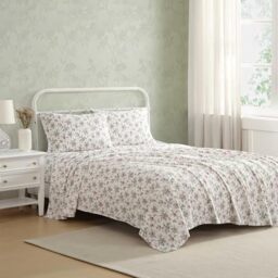 Laura Ashley Full Sheet Set – 100% Cotton Percale Bedding | Deep Pocket Floral Ribbon Blue