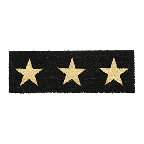 Relaxdays Three Stars Print Welcome Doormat Coir Rubber, 75 x 25 cm, Door Mat Inside & Outside, Non-Slip, Coir/Black