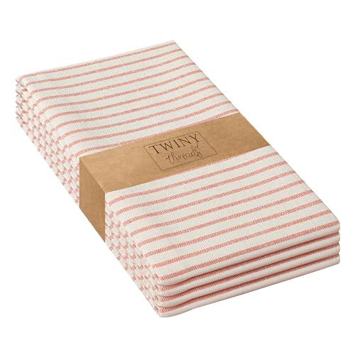 TWINY threads Set of 4 Vintage Stripe Kitchen Towels (18x26 Inches) Premium Tea Towels with Hanging Loop, Highly Absorbent 100% Cotton Bulk Kitchen Hand Towels for Drying Cleaning - Orange