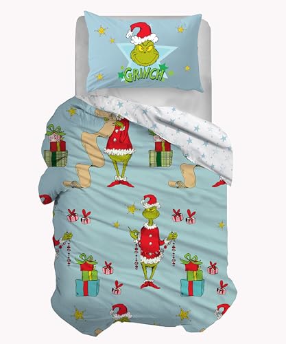 hermet Grinch Single Duvet Cover Set, 100% Cotton, Single Duvet Cover Set, Sleeping Bag + Pillowcase