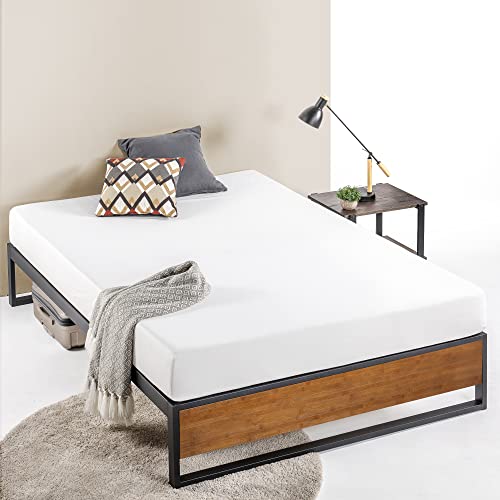 Zinus Suzanne Double Bed frame - Bed 135x190 cm - 36 cm Height - Bamboo and Metal Platform Bed fram with wood slat support - Chestnut Brown