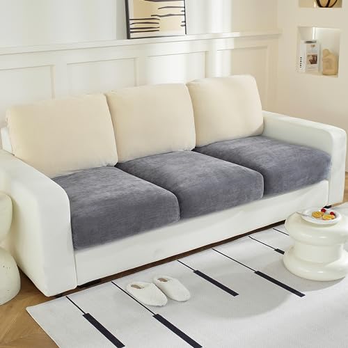 WEYOND Couch Cushion Covers Individual Large Super Stretch Chenille (Thicker and Softer) Sofa Cushion Covers, Couch Seat Covers Couch Slipcovers Furniture Protector (3PC, Dark Grey)