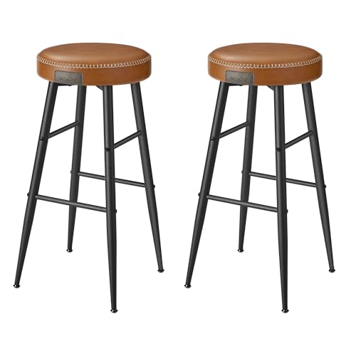 VASAGLE EKHO Collection - Bar Stools Set of 2, Kitchen Counter, Breakfast, Synthetic Leather with Stitching, Mid-Century Modern, 76.2 cm Tall, Home Bar, Easy Assembly, Caramel Brown