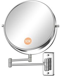 "Gospire 9"" Large Size Wall Mount Makeup Mirror with 1X/10X Magnification Double-Sided 360° Swivel Vanity Mirror，Chrome Polished Extendable Shaving Bathroom Wall Cosmetic Mirror for Men and Women"