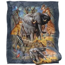 Jq Licensing - Cf-Jp African Animal Elephant, Lion, Zebra, Giraffe Collage Silky Touch Super Soft Throw Blanket 152 X 127 Cm