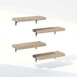 Furinno TANNA Floating Shelves for Wall Set of 4, 55.9cm Bathroom Wall Shelf, Wall Mounted Shelf, for Bathroom Organizers and Storage, Living Room, Natural