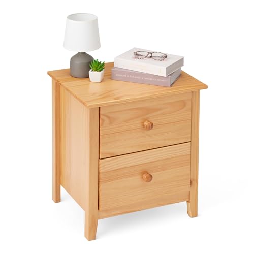 Amazon Basics Bedside Table, 2 Storage Drawers, Solid Pine Wood Nightstand, Cabinet for Bedroom, Living Room or Office , 51 x 40.6 x 58.4, Oak