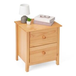 Amazon Basics Bedside Table, 2 Storage Drawers, Solid Pine Wood Nightstand, Cabinet for Bedroom, Living Room or Office , 51 x 40.6 x 58.4, Oak