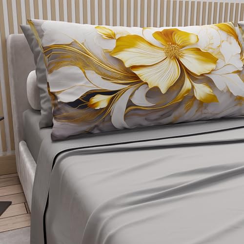 PETTI Artigiani Italiani - Cotton Sheets with Pillowcases in Digital Print, Double Bed Sheet, Double Bed Set, Floral 20 Light Grey, 100% Made in Italy
