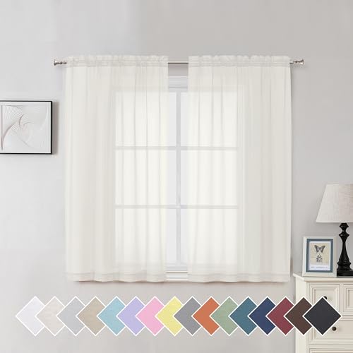 Aiyufeng Set of 2 Ivory Sheer Curtains 54 inch Long with Rod Pocket for Light Penetration Privacy for Villa, W40 by L54 Inches, 2 Panels