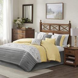 "Madison Park Bedding Set and Window Curtain, Polyester, Yellow, Cal King(104""x92"")"