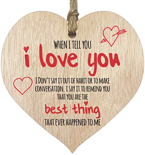 Hanging Wooden Heart Sign Plaque, I Love You, You Are The Best Thing - Cute Christmas Birthday Valentines Gifts for Girlfriend Wife Light Wood Hearts Sign